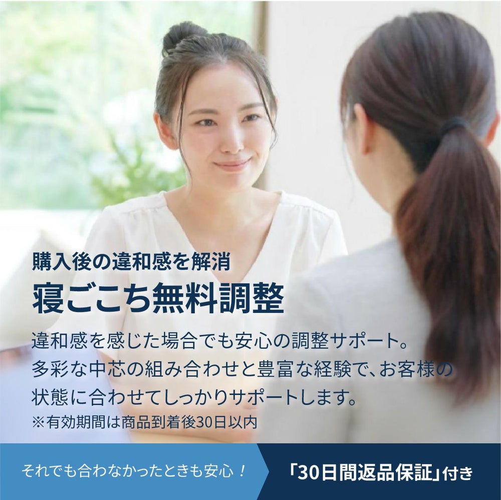 安心の寝ごこち無料調整＋30日間返品保証付き
