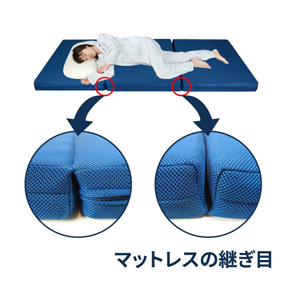 3分割構造で３つ折り可能。背中フラット設計で、寝転んだ時に背中の折り目が気になりません
